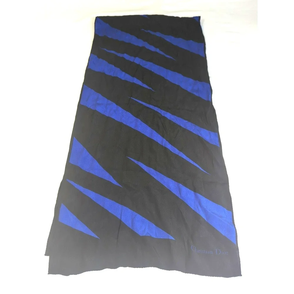 CHRISTIAN DIOR Women Silk Oblong Scarf 57/13 in Purple Black Timeless City Chic